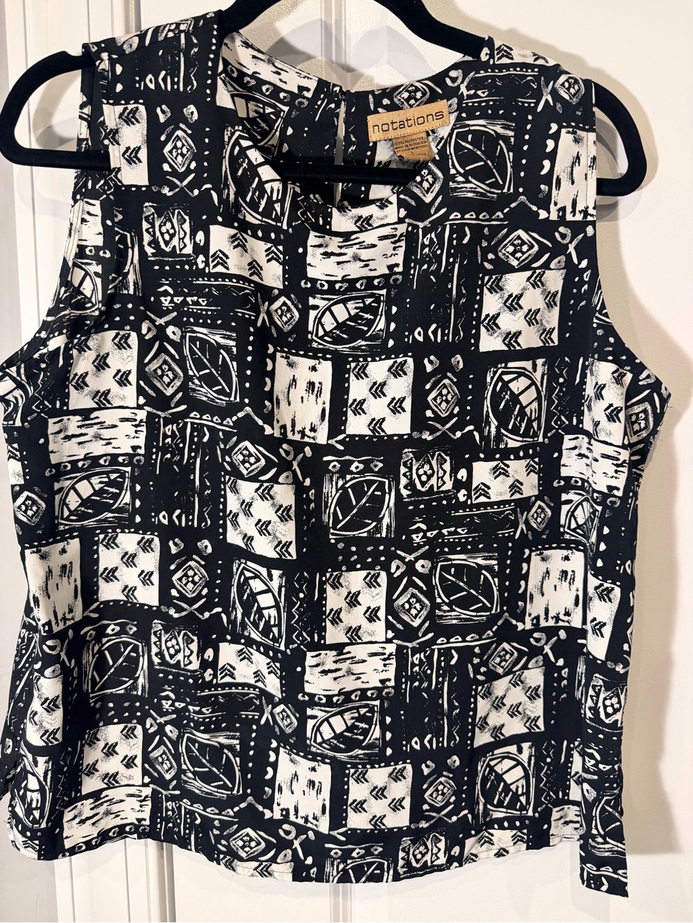 Notations Black and White Geometric Sleeveless Tank
